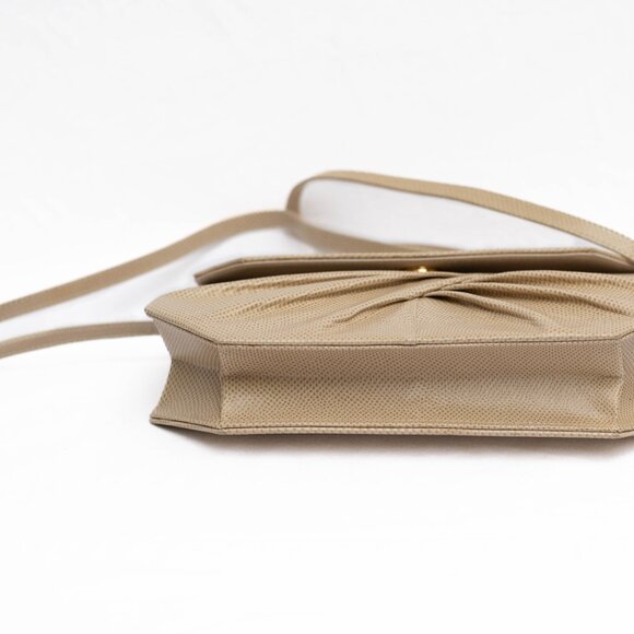 VTG RENE MANCINI Paris Tan Snakeskin Pleated Clutch Purse Evening Bag 9"W - Picture 6 of 10